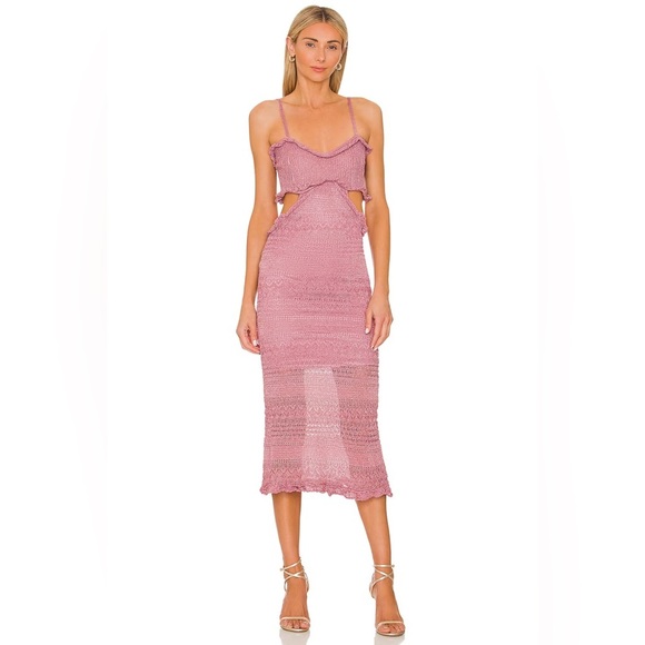 SOLD—⭐️NWT MISA Los Angeles Skye Cut Out Midi Dress in Pink Glitter⭐️ - Picture 1 of 6